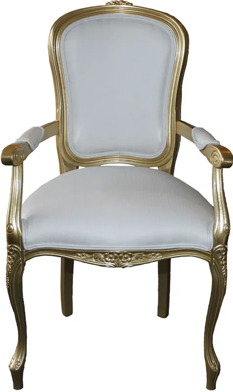 Casa Padrino Barocco Cena Sedia con braccioli Bianco / Oro - Sedia design - qualità di lusso Nur Für Kurze Zeit