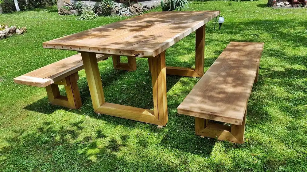 Mobili da giardino Casa Padrino set - tavolo rustico + 2 Panchine (Lunghezza: 200 cm) - massello di rovere - veri e propri mobili in legno massello Jetzt Kaufen