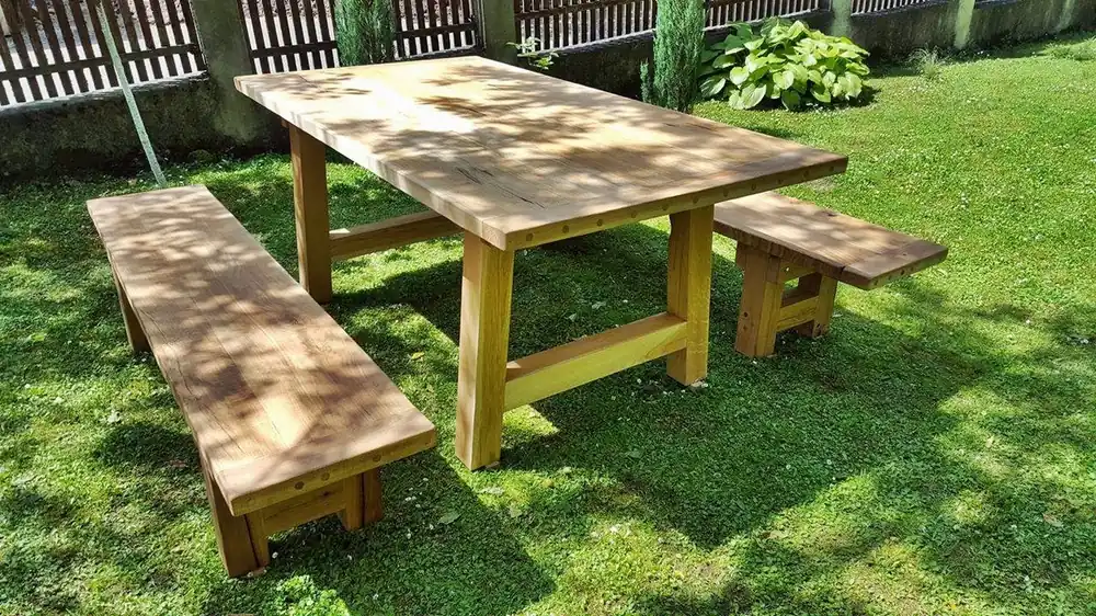 Mobili da giardino Casa Padrino set - tavolo rustico + 2 Panchine (Lunghezza: 200 cm) - massello di rovere - veri e propri mobili in legno massello Expressversand