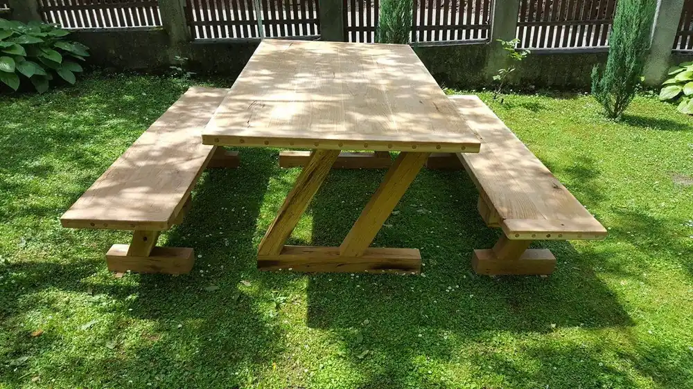 Begrenztes Angebot Mobili da giardino Casa Padrino set - tavolo rustico + 2 Panchine (Lunghezza: 200 cm) - massello di rovere - veri e propri mobili in legno massello