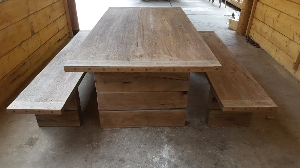 Neuheit Mobili da giardino Casa Padrino set - tavolo rustico + 2 Panchine (Lunghezza: 200 cm) - massello di rovere - veri e propri mobili in legno massello