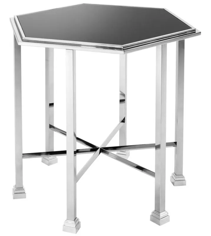 Markenware Casa Padrino tavolo di design in argento con piano in cristallo nero 71 x 62 x H. 65 cm - qualità di lusso