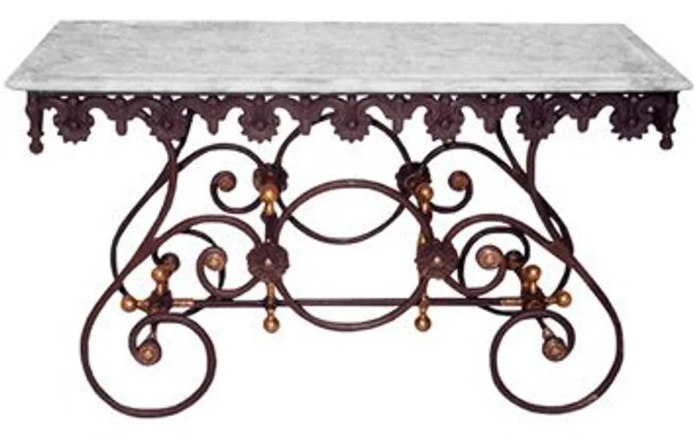 Casa Padrino tavolo nostalgico giardino in ferro battuto con piano in marmo bianco - 135 cm x 55 cm x H70 cm - mobili da giardino di lusso Billig