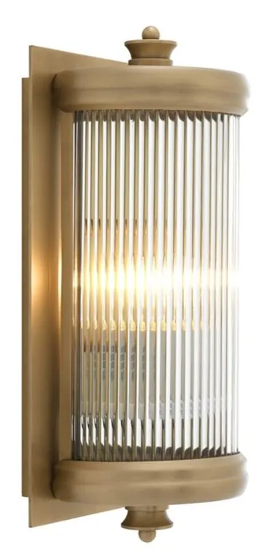 Preisknaller Casa Padrino lampada da parete di lusso da soggiorno in ottone 13 x 11 x H. 29 cm - Arredo Hotel Casa Padrino applique in argento con vetro trasparente 42 x 23 x H. 20 cm - qualità di lusso