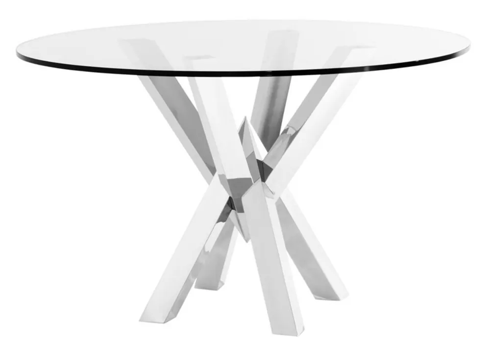Jetzt Kaufen Tavolo da pranzo in acciaio inox di lusso di Casa Padrino con piano in vetro 125 x H. 77 cm - Mobili da pranzo