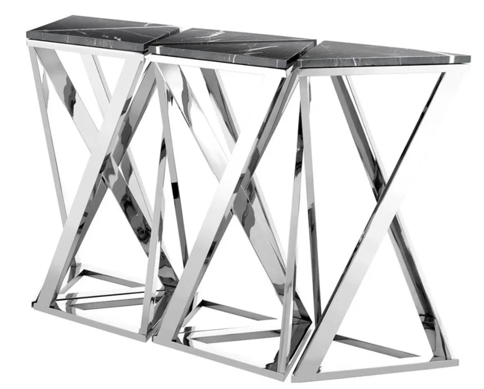 Casa Padrino console di lusso Set di 5 in argento con marmo nero 143 x 41 x H. 80,5 cm - arredamento di design dell'hotel Günstig