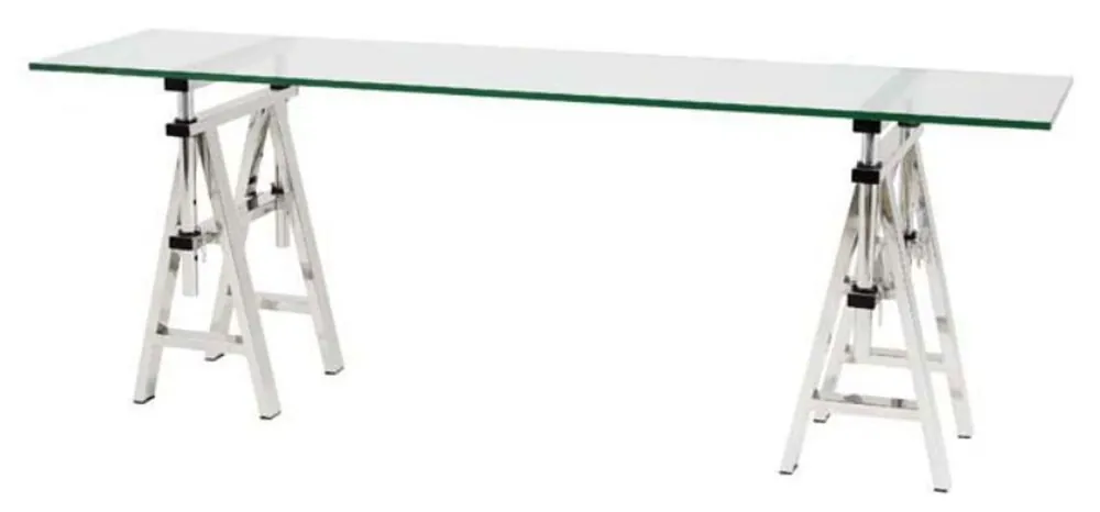 Casa Padrino tavolo console in acciaio inox con piano in vetro 200 x 50 x H. 66-78 cm - mobili da soggiorno di lusso Highlight