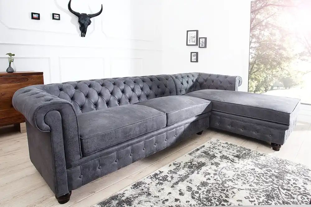 Expressversand Casa Padrino Chesterfield divano ad angolo in grigio antico - soggiorno - divano