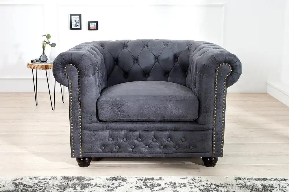Begrenztes Angebot Poltrona Casa Padrino Chesterfield Grigio Anticato - Sedia Lounge Grigio Anticato - Poltrona Soggiorno