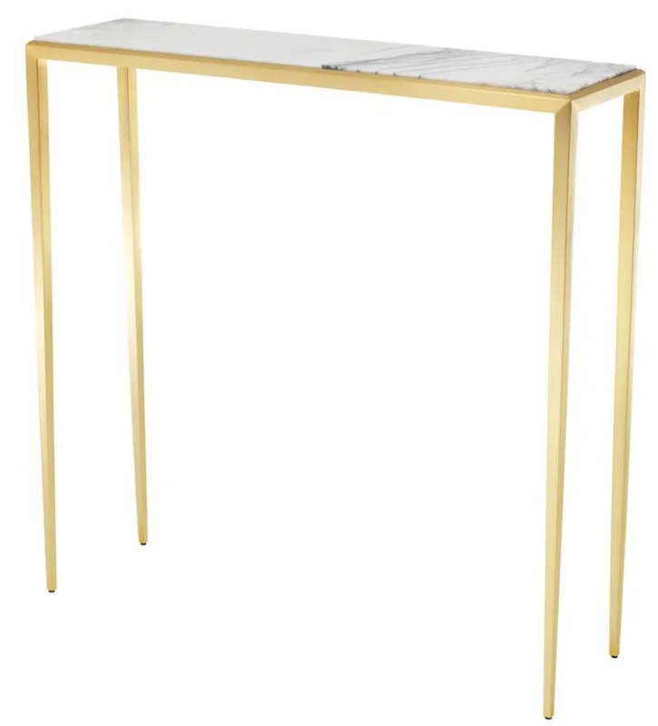 Schneller Versand Casa Padrino consolle da salotto in oro con piano in marmo bianco 90 x 24,5 x H. 90 cm - mobili di lusso