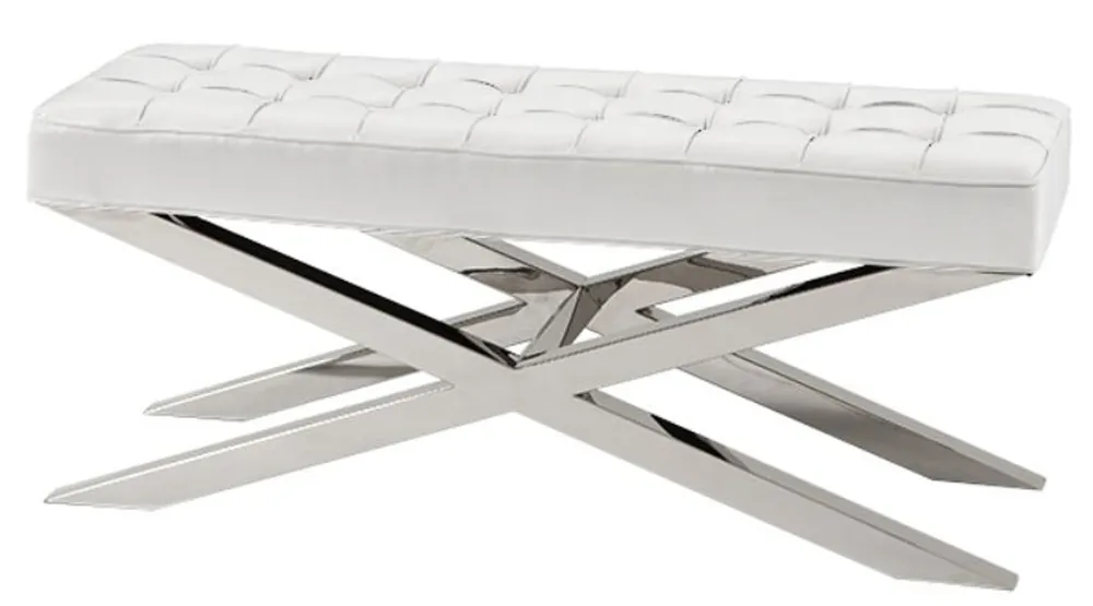 Casa Padrino panca di lusso in argento con pelle di cuoio bianco 120 x 42,5 x H. 53,5 cm - mobili di design Schneller Versand