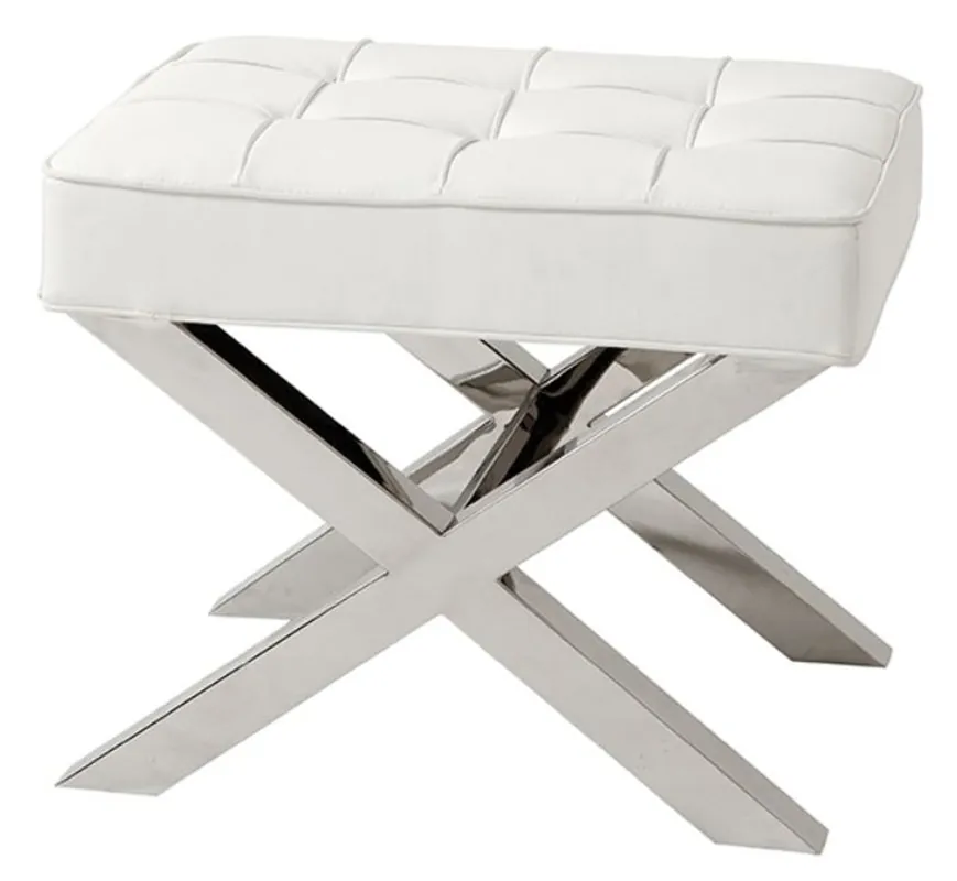 Casa Padrino sgabello di lusso in legno in argento con look in pelle bianca 60 x 46 x H. 51,5 cm - mobili di design Neu Im Sortiment