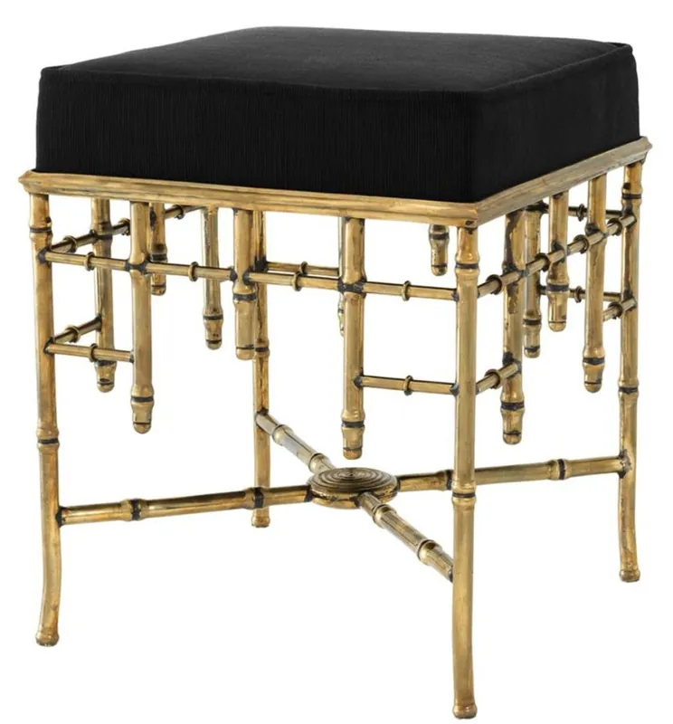 Casa Padrino Design Sgabello Vintage Ottone / Nero 40 x 40 x H. 48,5 cm - Sgabello di lusso Neue Ware