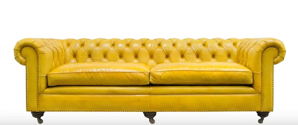 Casa Padrino lusso chesterfield divano a 2 posti giallo 242 x 100 x H. 71 cm - Mobili in Pelle di Lusso Bestseller