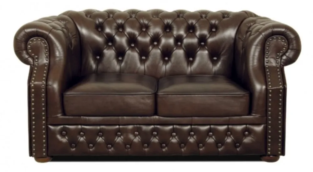 Casa Padrino divano a due posti in pelle marrone scuro 160 x 90 x H. 80 cm - Mobili di Lusso Chesterfield Sonderaktion