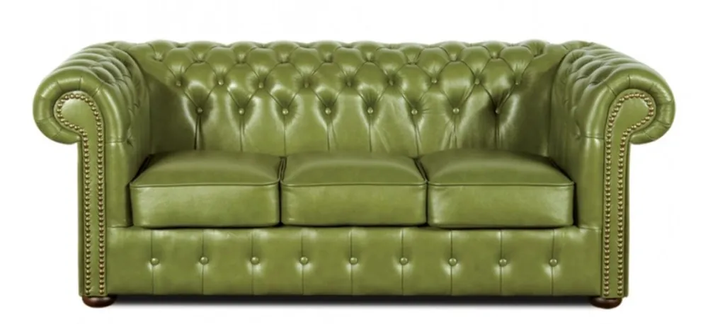 Begrenztes Angebot Casa Padrino divano a 3 posti in pelle verde 200 x 90 x H. 78 cm - Arredamento Chesterfield di Lusso