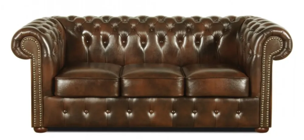Saisonangebot Casa Padrino divano a 3 posti in pelle marrone scuro 200 x 90 x H. 78 cm - Arredamento Chesterfield di Lusso