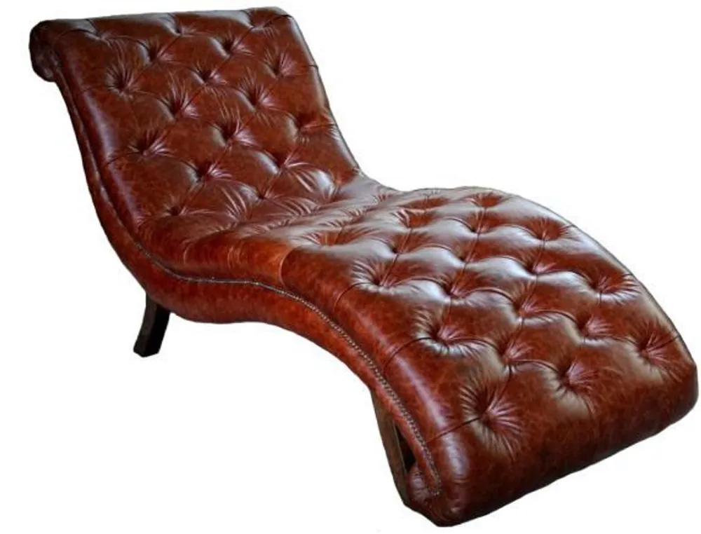 Casa Padrino Chesterfield Real Leather Relax Lounger marrone scuro Neu