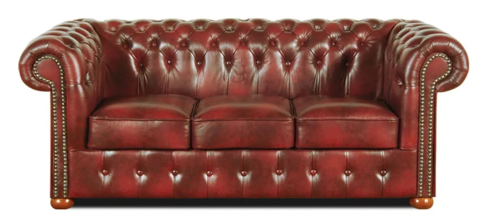 Echt Casa Padrino Chesterfield Divano a 3 Posti in Pelle Bordeaux 200 x 90 x H. 78 cm - Collezione di Lusso