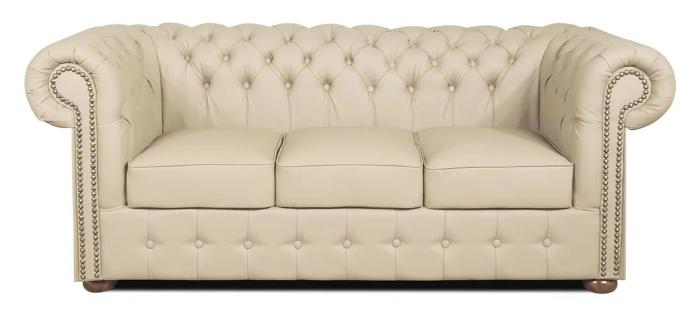 Casa Padrino Genuine Leather Divano 3 Posti Crema 200 x 90 x H. 78 cm - Divano Chesterfield di Lusso Versand Am Gleichen Tag