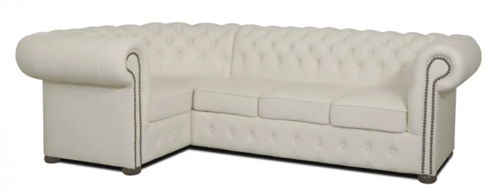 Casa Padrino Chesterfield divano d'angolo in pelle vera bianco 260 x 160 x H. 78 cm - Mobili da Soggiorno di Lusso Wochenendangebot