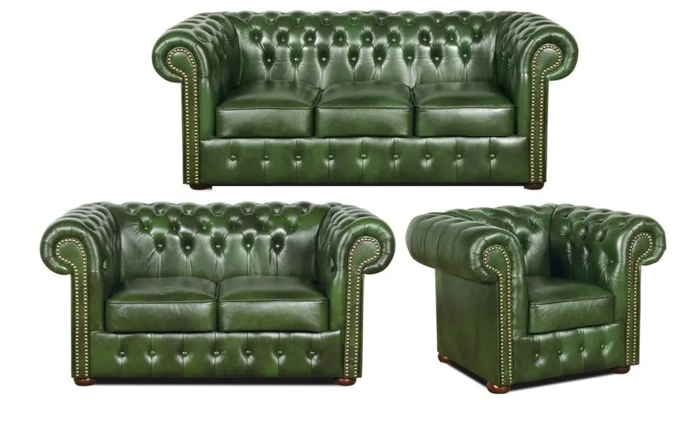 Top-Preis Casa Padrino Chesterfield soggiorno set verde - mobili in pelle di lusso genuina
