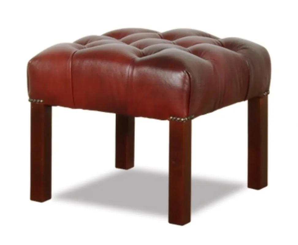 Casa Padrino Chesterfield sgabello in pelle verniciata in borgogna con gambe marrone scuro 50 x 50 x H. 45 cm - Mobili Soggiorno Angebot