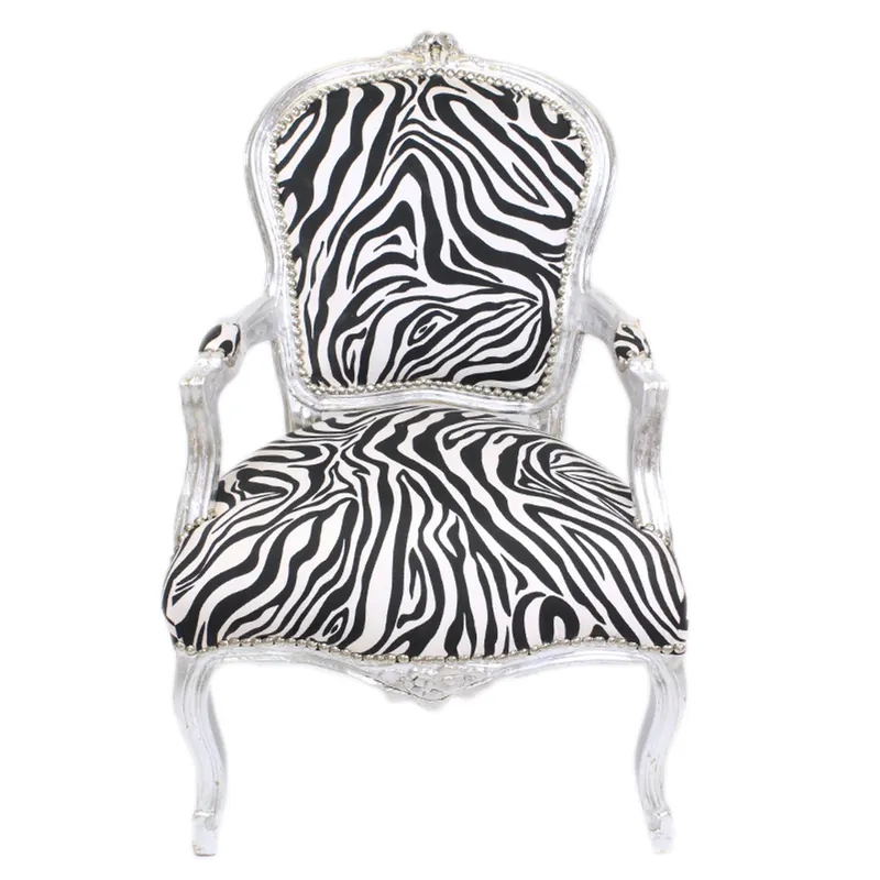 Casa Padrino Sedia Salon Baroque Zebra / Argento con Braccioli - Mobili Barocco Preisreduziert