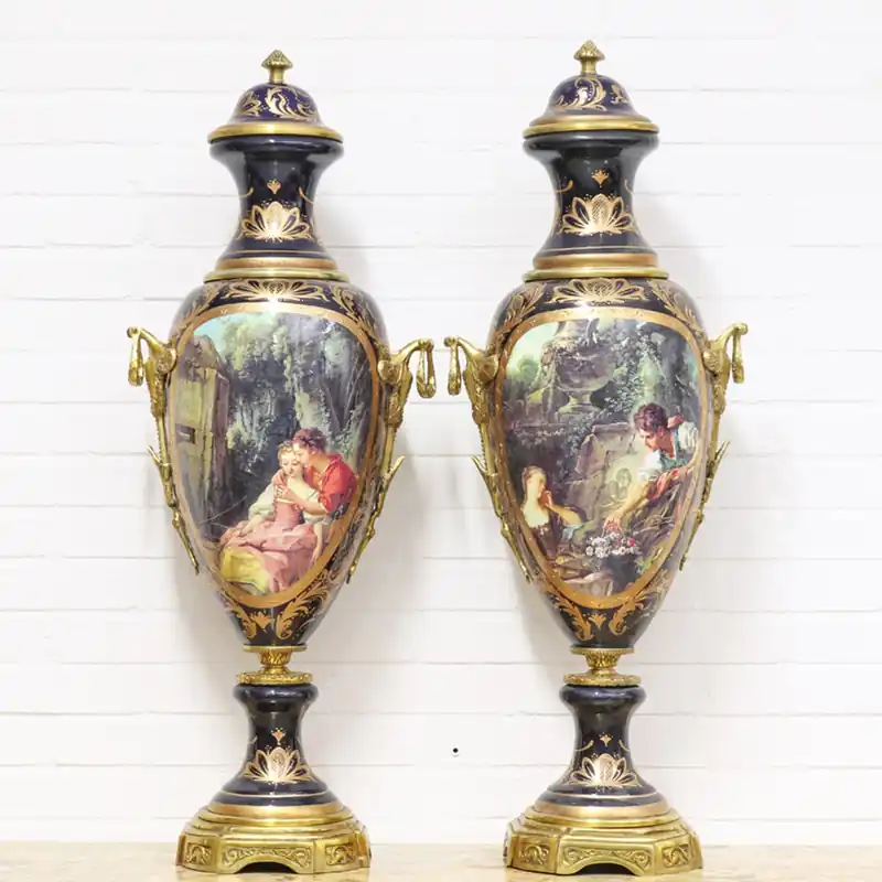 Casa Padrino vaso in porcellana di lusso viola / oro 30 x H. 100 cm - Decorazioni Barocche Highlight