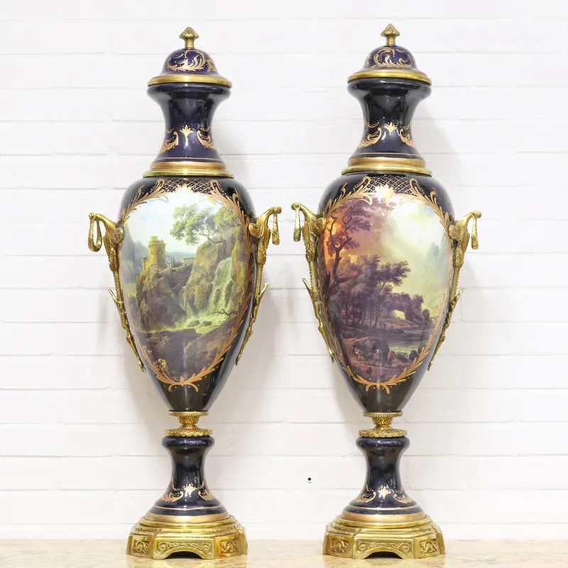 Sonderaktion Casa Padrino Deco Vasi Viola / Oro 30 x H. 100 cm - Set di Vasi in Porcellana Stile Barocco