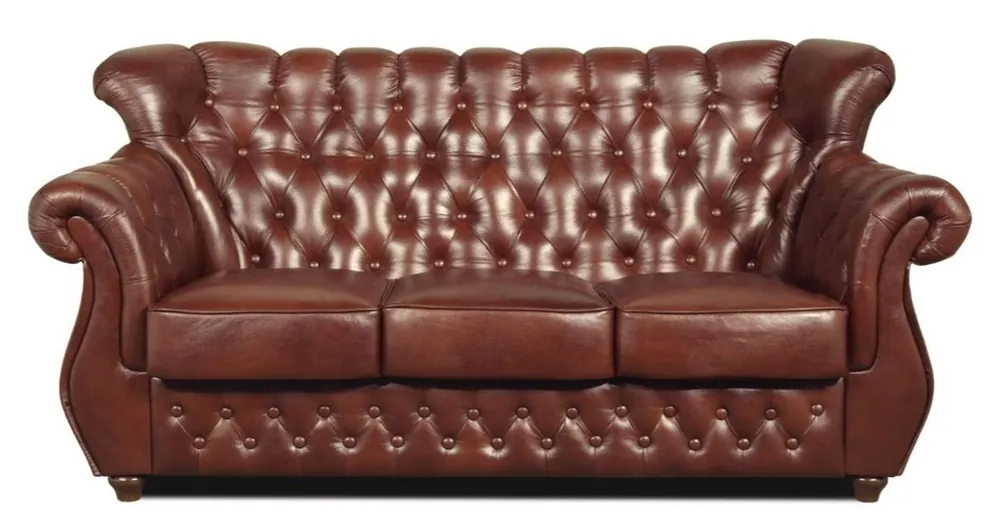 Casa Padrino Chesterfield divano in pelle vera marrone con piedini marrone scuro 200 x 80 x H. 85 cm - Qualità di Lusso Versand Am Gleichen Tag