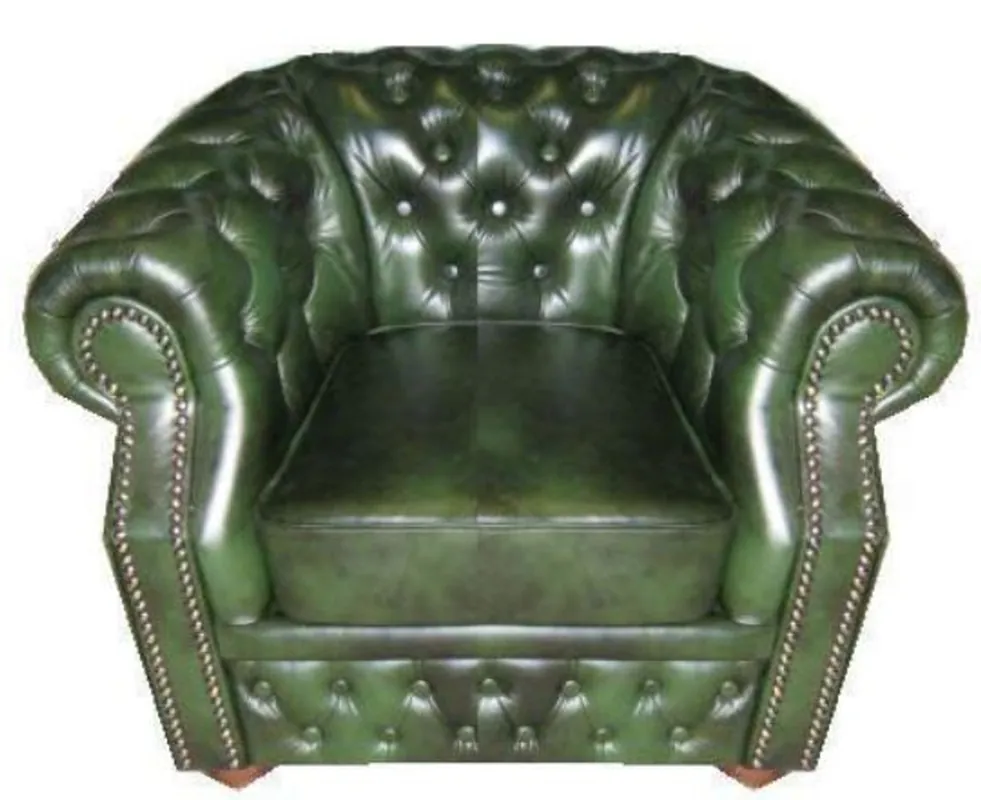 Garantierte Lieferung Casa Padrino poltrona in vera pelle verde scuro 120 x 90 x H. 80 cm - Poltrona Chesterfield