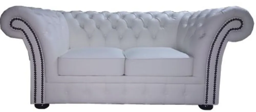 Casa Padrino Chesterfield divano a due posti in vera pelle bianco 170 x 90 x H. 80 cm - Collezione di Lusso Nur Heute