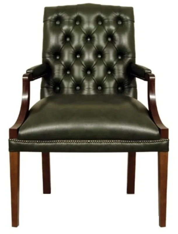 Casa Padrino sedia da pranzo con braccioli in vera pelle verde scuro / marrone 60 x 60 x H. 100 cm - Mobili Chesterfield Günstig