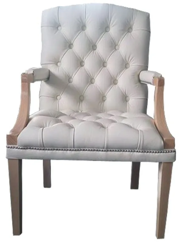 Highlight Casa Padrino sedia da pranzo con braccioli in vera pelle bianco / marrone chiaro 60 x 60 x H. 100 cm - Mobili Chesterfield