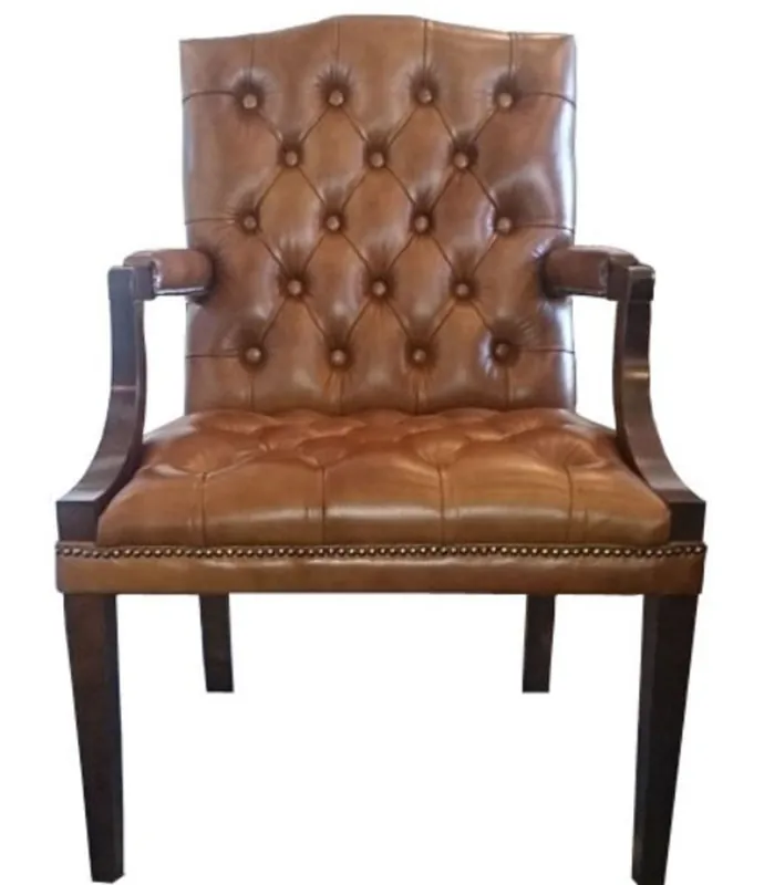 Casa Padrino sedia da pranzo con braccioli vera pelle marrone / marrone scuro 60 x 60 x H. 100 cm - Mobili Chesterfield Garantierte Lieferung