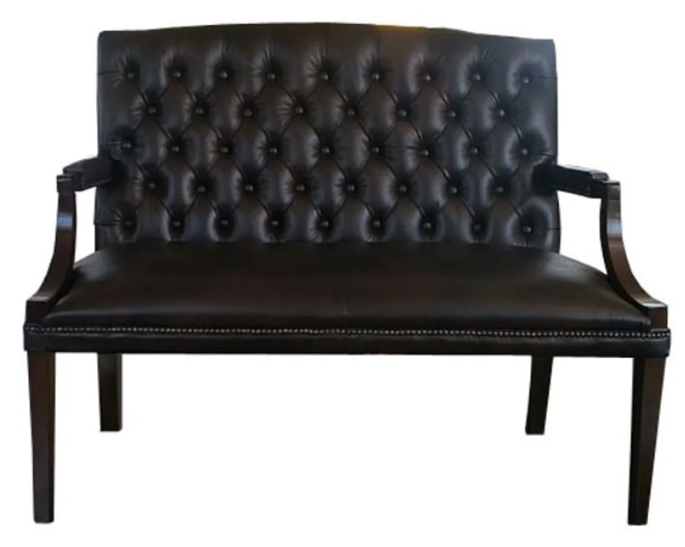 Solange Der Vorrat Reicht Casa Padrino Chesterfield panca 2 posti con braccioli in vera pelle nero / marrone scuro 120 x 60 x H. 100 cm - Mobili di Lusso