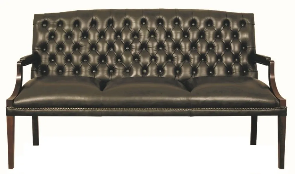 Preisknaller Casa Padrino Chesterfield panca 3 posti con braccioli in vera pelle nero / marrone scuro 180 x 60 x H. 100 cm - Mobili di Lusso
