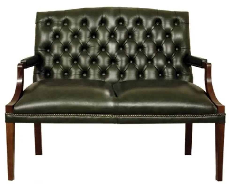 Casa Padrino Chesterfield panca 2 posti con braccioli verde scuro / marrone scuro 120 x 60 x H. 100 cm - Mobili in Vera Pelle Markenware