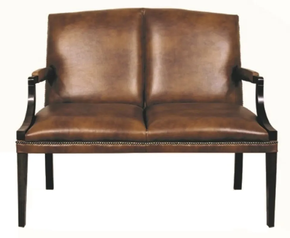 Casa Padrino panca 2 posti con braccioli marrone / nero 120 x 60 x H. 100 cm - Mobili in Vera Pelle Sonderaktion