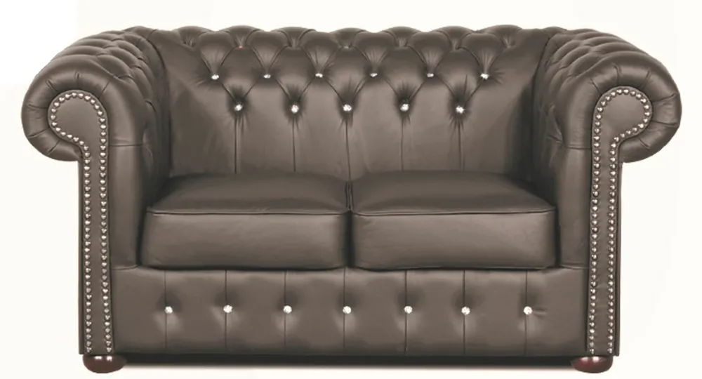 Casa Padrino Chesterfield divano a due posti in vera pelle color grigio scuro con pietre di cristallo Swarovski 160 x 90 x H. 78 cm - Collezione di Lusso Finale Aktion