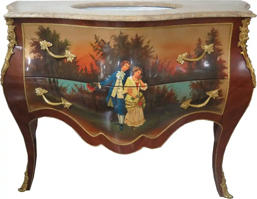 Begrenztes Angebot Lavabo barocco Casa Padrino Marrone con piano in marmo dipinto e crema - arredo bagno in stile barocco di lusso