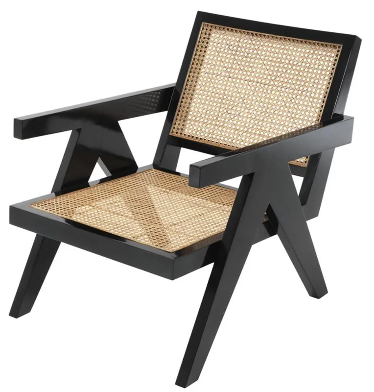 Casa Padrino sedia di design con braccioli in nero / naturale 58 x 82 x H. 70 cm - Mobili di Design Zertifiziert