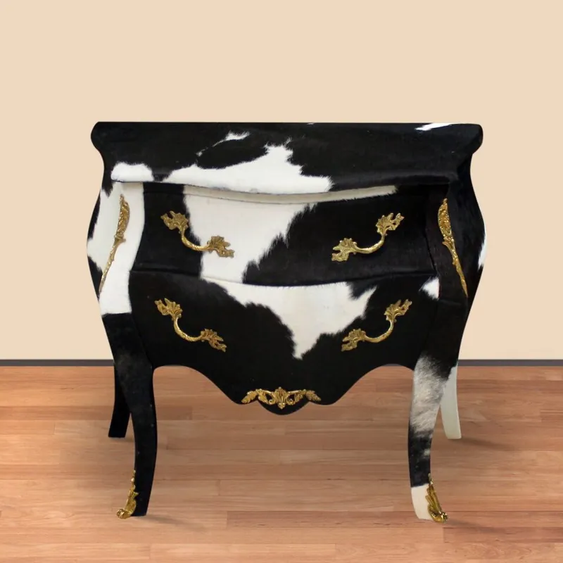 Casa Padrino barocca cassettone in pelle di mucca nero / bianco 80 x 45 x H. 75 cm - Mobili in Stile Antico Jetzt Bestellen