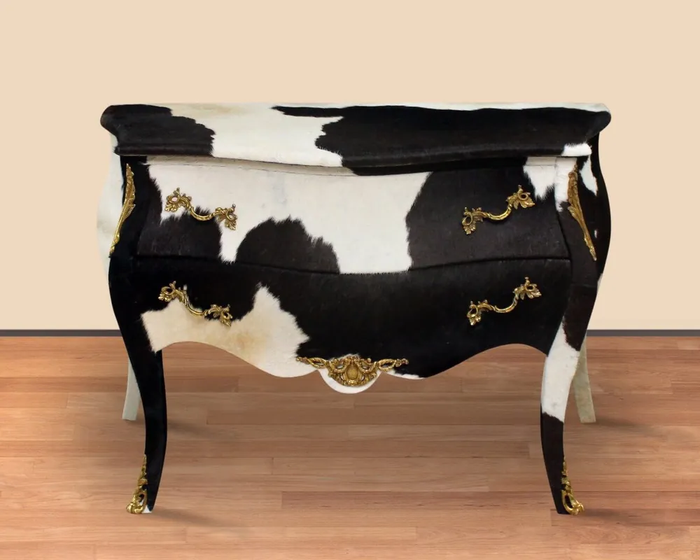 Casa Padrino barocca cassettone in pelle di mucca nero / bianco 120 x 55 x H. 85 cm - Mobili in Stile Antico Geprüft