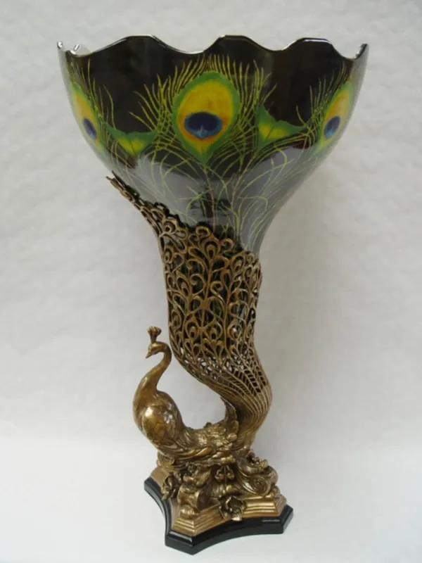 Vaso in porcellana / ottone barocco Casa Padrino in Peacock Design - H. 69,5 cm - Vaso di lusso Beliebt