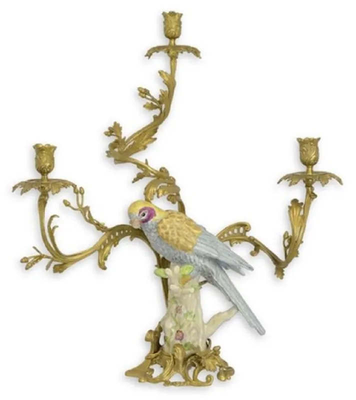 Casa Padrino Candelabro in stile barocco pappagallo in ottone / porcellana in stile italiano H62 cm - Portacandele in stile antico Wochenendangebot