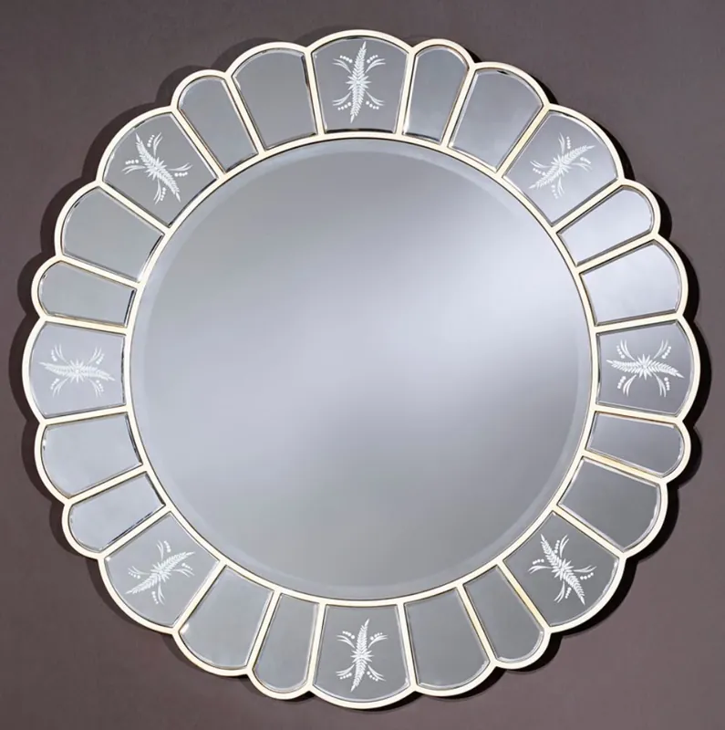 Nur Heute Casa Padrino specchio da parete con incisioni decorative Ø 100 cm - Accessori Soggiorno di Lusso