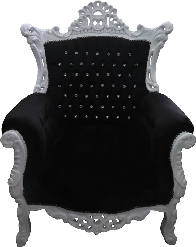 Poltrona Casa Padrino barocco Al Capone Black bianco con strass bling bling Online Kaufen