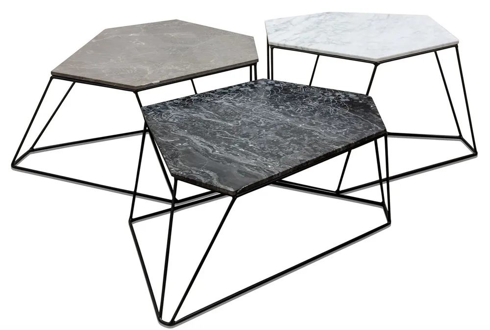 Schnäppchen Casa Padrino set di tavolini di design bianco / grigio / nero con motivo - Mobili da Soggiorno di Lusso